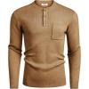 COOFANDY Men’s Henley Knit Sweater Long Sleeve Mid-Weight Soft Pullover Shirt with Chest Pocket(Light Brown)
