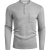 COOFANDY Men’s Henley Knit Sweater Long Sleeve Mid-Weight Soft Pullover Shirt with Chest Pocket(Light Grey)