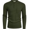 COOFANDY Men’s Henley Knit Sweater Long Sleeve Mid-Weight Soft Pullover Shirt with Chest Pocket(Olive Green)