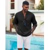 COOFANDY Men’s Henley Shirt Long Sleeve Lightweight Casual T-Shirt Summer Beach Hippie Tee Shirt(Black)