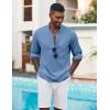 COOFANDY Men’s Henley Shirt Long Sleeve Lightweight Casual T-Shirt Summer Beach Hippie Tee Shirt(Blue)
