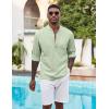 COOFANDY Men’s Henley Shirt Long Sleeve Lightweight Casual T-Shirt Summer Beach Hippie Tee Shirt(Light Green)