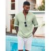 COOFANDY Men’s Henley Shirt Long Sleeve Lightweight Casual T-Shirt Summer Beach Hippie Tee Shirt(Light Green)