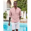 COOFANDY Men’s Henley Shirt Long Sleeve Lightweight Casual T-Shirt Summer Beach Hippie Tee Shirt(Pink)