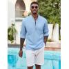 COOFANDY Men’s Henley Shirt Long Sleeve Lightweight Casual T-Shirt Summer Beach Hippie Tee Shirt(Sky Blue)