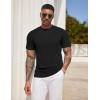 COOFANDY Mens Henley Short Sleeve T-Shirts Casual Ribbed Slim Fit T Shirts Stretch Muscle Shirts Basic Summer Tee Shirts with Pocket Black