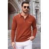 COOFANDY Mens Knit Polo Long Sleeve Collared Sweater Polo Business Casual Polos with Pocket(Brown)