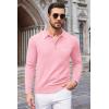 COOFANDY Mens Knit Polo Long Sleeve Collared Sweater Polo Business Casual Polos with Pocket(Dark Pink)