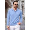 COOFANDY Mens Knit Polo Long Sleeve Collared Sweater Polo Business Casual Polos with Pocket(Light Blue)