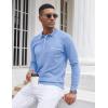 COOFANDY Mens Knit Polo Long Sleeve Collared Sweater Polo Business Casual Polos with Pocket(Light Blue)
