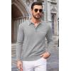 COOFANDY Mens Knit Polo Long Sleeve Collared Sweater Polo Business Casual Polos with Pocket(Light Gray)