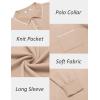 COOFANDY Mens Knit Polo Long Sleeve Collared Sweater Polo Business Casual Polos with Pocket(Light Khaki)