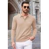 COOFANDY Mens Knit Polo Long Sleeve Collared Sweater Polo Business Casual Polos with Pocket(Light Khaki)