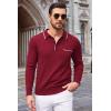 COOFANDY Mens Knit Polo Long Sleeve Collared Sweater Polo Business Casual Polos with Pocket(Wine Red)