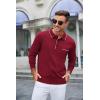 COOFANDY Mens Knit Polo Long Sleeve Collared Sweater Polo Business Casual Polos with Pocket(Wine Red)