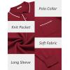 COOFANDY Mens Knit Polo Long Sleeve Collared Sweater Polo Business Casual Polos with Pocket(Wine Red)