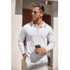 COOFANDY Men’s Knit Polo Shirt Long Sleeve Quarter Zip Polo Sweater Casual Golf Shirts Vintage Striped Collar Polo(All White)