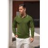 COOFANDY Men’s Knit Polo Shirt Long Sleeve Quarter Zip Polo Sweater Casual Golf Shirts Vintage Striped Collar Polo(Army Green)