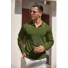 COOFANDY Men’s Knit Polo Shirt Long Sleeve Quarter Zip Polo Sweater Casual Golf Shirts Vintage Striped Collar Polo(Army Green)