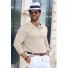 COOFANDY Men’s Knit Polo Shirt Long Sleeve Quarter Zip Polo Sweater Casual Golf Shirts Vintage Striped Collar Polo(Beige)