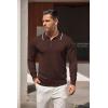 COOFANDY Men’s Knit Polo Shirt Long Sleeve Quarter Zip Polo Sweater Casual Golf Shirts Vintage Striped Collar Polo(Brown)