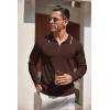 COOFANDY Men’s Knit Polo Shirt Long Sleeve Quarter Zip Polo Sweater Casual Golf Shirts Vintage Striped Collar Polo(Brown)