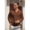 COOFANDY Men’s Knit Polo Shirt Long Sleeve Quarter Zip Polo Sweater Casual Golf Shirts Vintage Striped Collar Polo(Caramel)