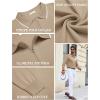 COOFANDY Men’s Knit Polo Shirt Long Sleeve Quarter Zip Polo Sweater Casual Golf Shirts Vintage Striped Collar Polo(Khaki)