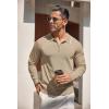 COOFANDY Men’s Knit Polo Shirt Long Sleeve Quarter Zip Polo Sweater Casual Golf Shirts Vintage Striped Collar Polo(Khaki)