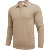 COOFANDY Men’s Knit Polo Shirt Long Sleeve Quarter Zip Polo Sweater Casual Golf Shirts Vintage Striped Collar Polo(Khaki)