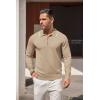 COOFANDY Men’s Knit Polo Shirt Long Sleeve Quarter Zip Polo Sweater Casual Golf Shirts Vintage Striped Collar Polo(Khaki)