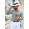 COOFANDY Men’s Knit Polo Shirt Long Sleeve Quarter Zip Polo Sweater Casual Golf Shirts Vintage Striped Collar Polo(Light Grey)