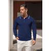 COOFANDY Men’s Knit Polo Shirt Long Sleeve Quarter Zip Polo Sweater Casual Golf Shirts Vintage Striped Collar Polo(Navy Blue)