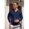 COOFANDY Men’s Knit Polo Shirt Long Sleeve Quarter Zip Polo Sweater Casual Golf Shirts Vintage Striped Collar Polo(Navy Blue)