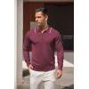 COOFANDY Men’s Knit Polo Shirt Long Sleeve Quarter Zip Polo Sweater Casual Golf Shirts Vintage Striped Collar Polo(Wine Red)
