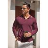 COOFANDY Men’s Knit Polo Shirt Long Sleeve Quarter Zip Polo Sweater Casual Golf Shirts Vintage Striped Collar Polo(Wine Red)