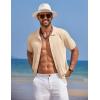 COOFANDY Mens Knit Polo Shirts Button Down Short Sleeve Shirt Summer Casual Beach Vacation Tops(Beige)