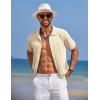 COOFANDY Mens Knit Polo Shirts Button Down Short Sleeve Shirt Summer Casual Beach Vacation Tops(Cream)