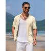 COOFANDY Mens Knit Polo Shirts Button Down Short Sleeve Shirt Summer Casual Beach Vacation Tops(Cream)