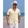 COOFANDY Mens Knit Polo Shirts Button Down Short Sleeve Shirt Summer Casual Beach Vacation Tops(Cream)