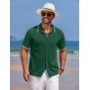 COOFANDY Mens Knit Polo Shirts Button Down Short Sleeve Shirt Summer Casual Beach Vacation Tops(Dark Green)