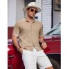 COOFANDY Mens Knit Polo Shirts Button Down Short Sleeve Shirt Summer Casual Beach Vacation Tops(Khaki)