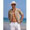 COOFANDY Mens Knit Polo Shirts Button Down Short Sleeve Shirt Summer Casual Beach Vacation Tops(Khaki)