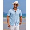 COOFANDY Mens Knit Polo Shirts Button Down Short Sleeve Shirt Summer Casual Beach Vacation Tops(Light Blue)
