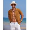 COOFANDY Mens Knit Polo Shirts Button Down Short Sleeve Shirt Summer Casual Beach Vacation Tops(Light Brown)