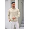 COOFANDY Mens Knit Polo Shirts Casual Long Sleeve Classic Polo Shirts Button Down Golf Shirts(Cream)