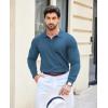 COOFANDY Mens Knit Polo Shirts Casual Long Sleeve Classic Polo Shirts Button Down Golf Shirts(Denim Blue)