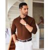 COOFANDY Mens Knit Polo Shirts Casual Long Sleeve Classic Polo Shirts Button Down Golf Shirts(Herringbone Brown)