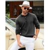COOFANDY Mens Knit Polo Shirts Casual Long Sleeve Classic Polo Shirts Button Down Golf Shirts(Herringbone Grey)