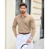 COOFANDY Mens Knit Polo Shirts Casual Long Sleeve Classic Polo Shirts Button Down Golf Shirts(Khaki)